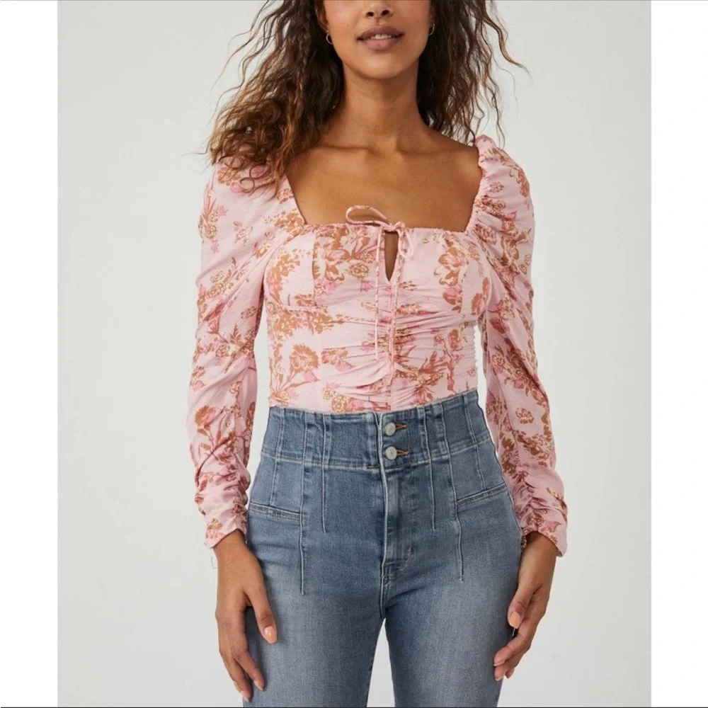 NWT! Free People Hilary Printed Top - Pink Combo - Size Large